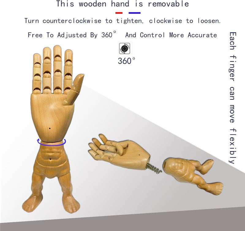 yangjietf Hand Model,Wood Hand for Nails,Drawing Wooden Hand,Wooden Mannequin,Wood Hand,Hand Model for Drawing,Male_R with Lower Body - Image 1